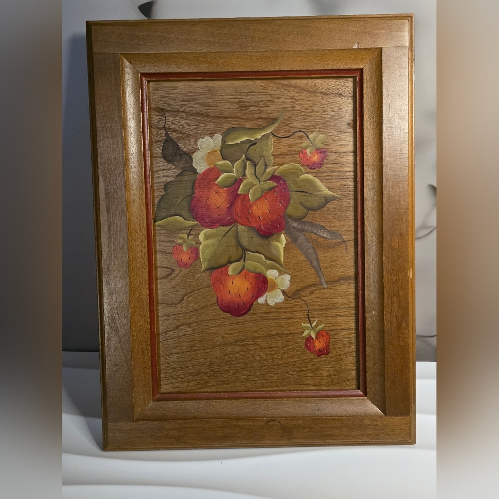 Wooden Framed Strawberry Hand Painted Artwork